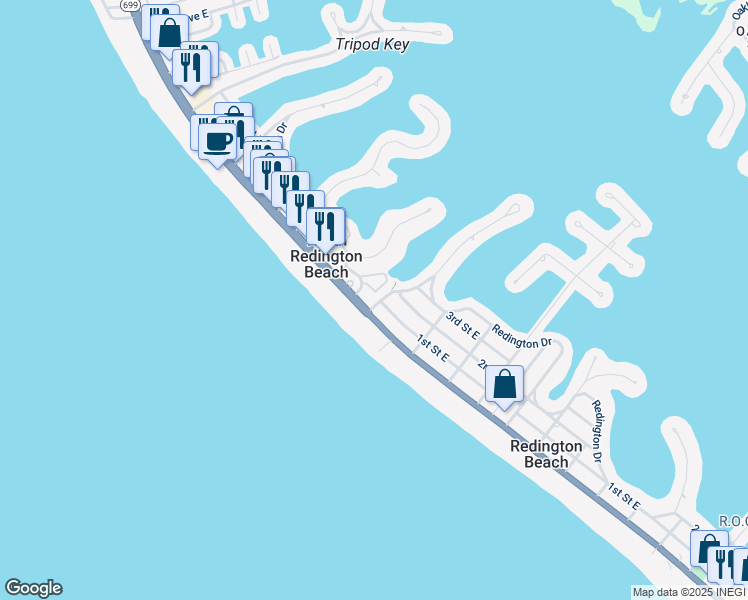 map of restaurants, bars, coffee shops, grocery stores, and more near 10 164th Avenue in Redington Beach