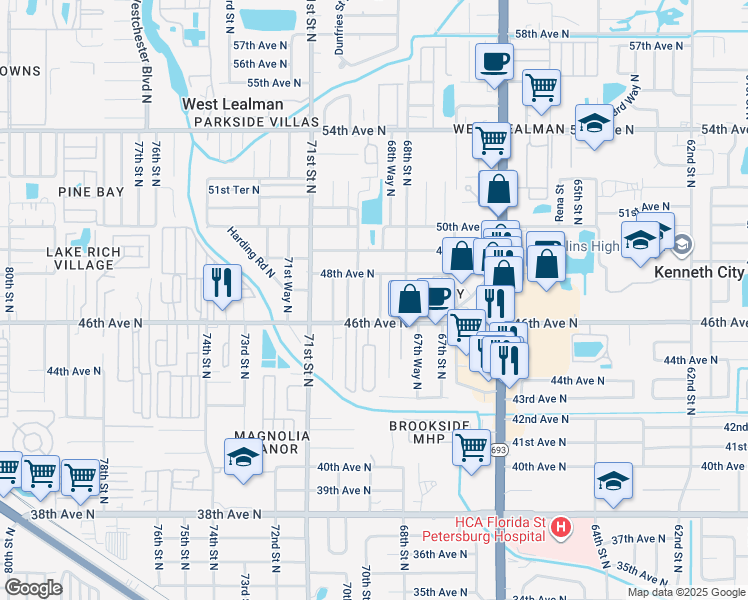 map of restaurants, bars, coffee shops, grocery stores, and more near 4680 68th Lane North in St. Petersburg