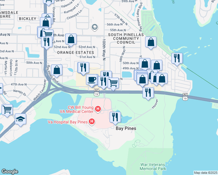 map of restaurants, bars, coffee shops, grocery stores, and more near 108 47th Avenue North in St. Petersburg