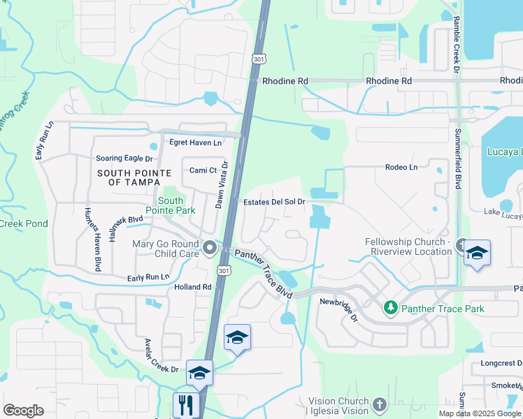 map of restaurants, bars, coffee shops, grocery stores, and more near 12242 Foxmoor Peak Drive in Riverview