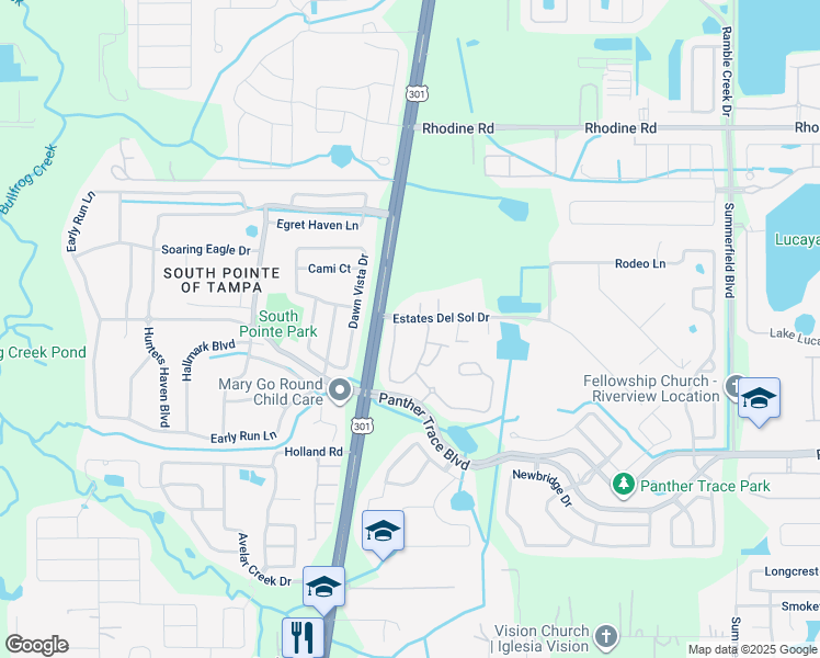 map of restaurants, bars, coffee shops, grocery stores, and more near 12256 Foxmoor Peak Drive in Riverview