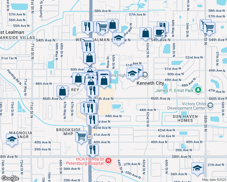 map of restaurants, bars, coffee shops, grocery stores, and more near 6411 46th Avenue North in Kenneth City