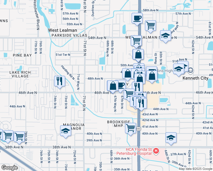 map of restaurants, bars, coffee shops, grocery stores, and more near 4680 68th Lane North in St. Petersburg