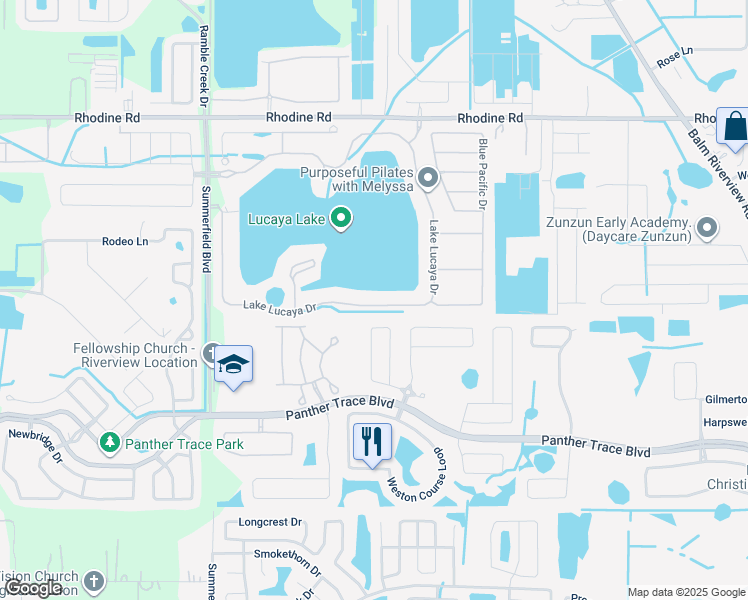 map of restaurants, bars, coffee shops, grocery stores, and more near 11761 Lake Lucaya Drive in Riverview