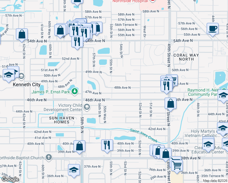 map of restaurants, bars, coffee shops, grocery stores, and more near 5500 47th Avenue North in Kenneth City