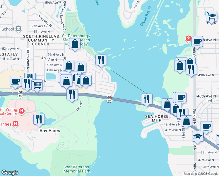 map of restaurants, bars, coffee shops, grocery stores, and more near 9114 46th Avenue North in St. Petersburg