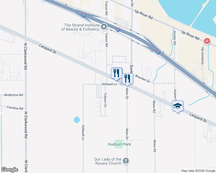 map of restaurants, bars, coffee shops, grocery stores, and more near 1726 Tuloso Circle in Corpus Christi