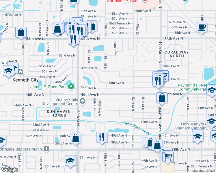 map of restaurants, bars, coffee shops, grocery stores, and more near 5500 47th Avenue North in Kenneth City