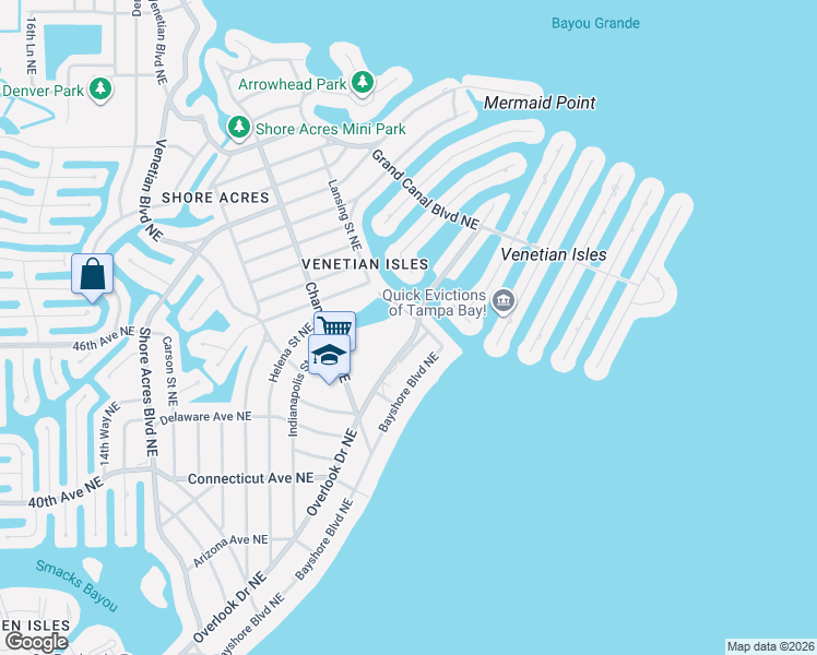 map of restaurants, bars, coffee shops, grocery stores, and more near 4580 Overlook Drive Northeast in St. Petersburg