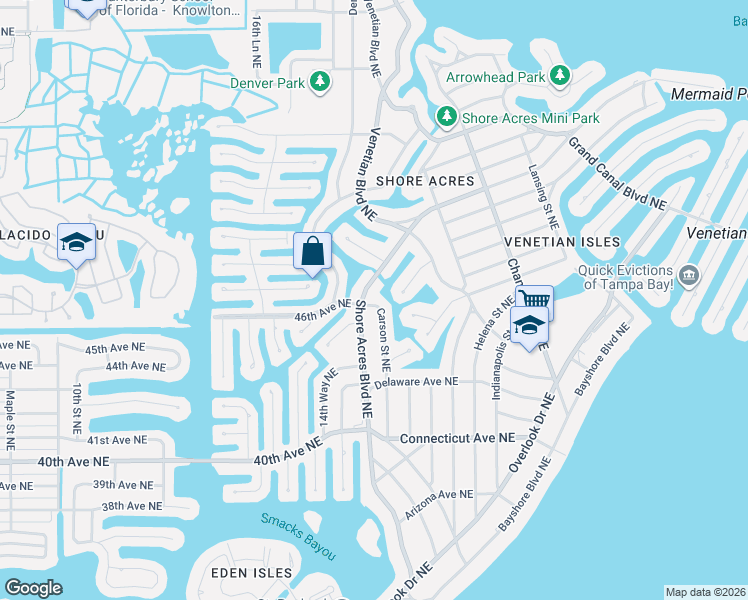 map of restaurants, bars, coffee shops, grocery stores, and more near 4681 Carson Street Northeast in St. Petersburg