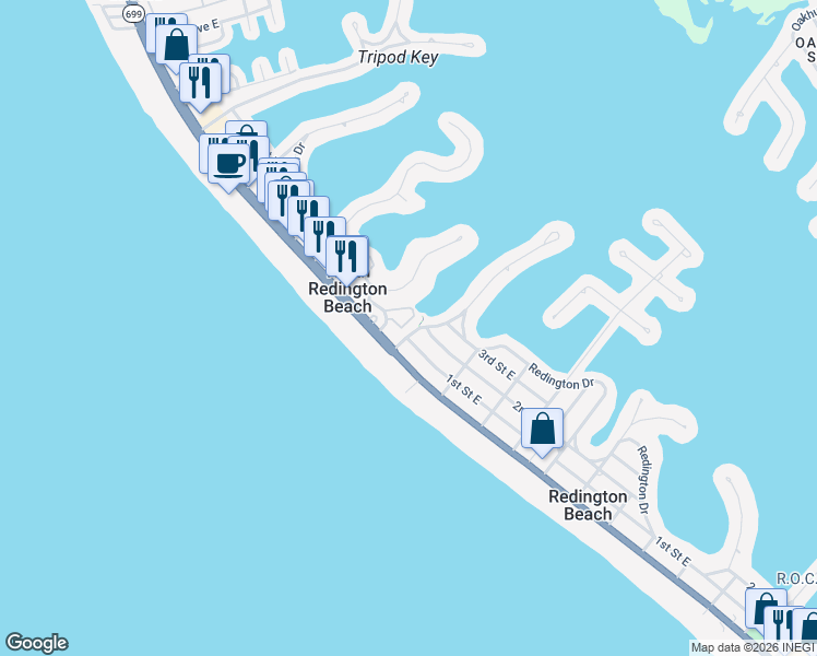 map of restaurants, bars, coffee shops, grocery stores, and more near 101 164th Avenue in Redington Beach