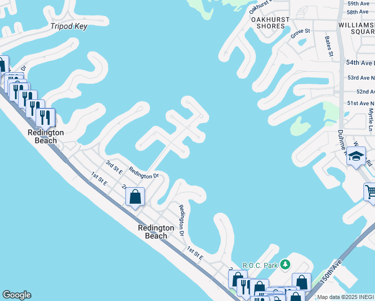 map of restaurants, bars, coffee shops, grocery stores, and more near 16003 4th Street East in Redington Beach