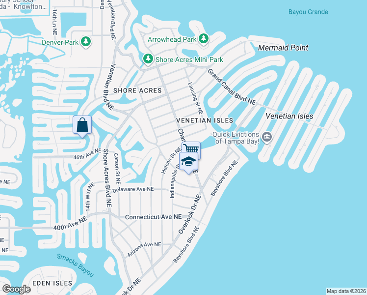map of restaurants, bars, coffee shops, grocery stores, and more near 4610 Chancellor Street Northeast in St. Petersburg