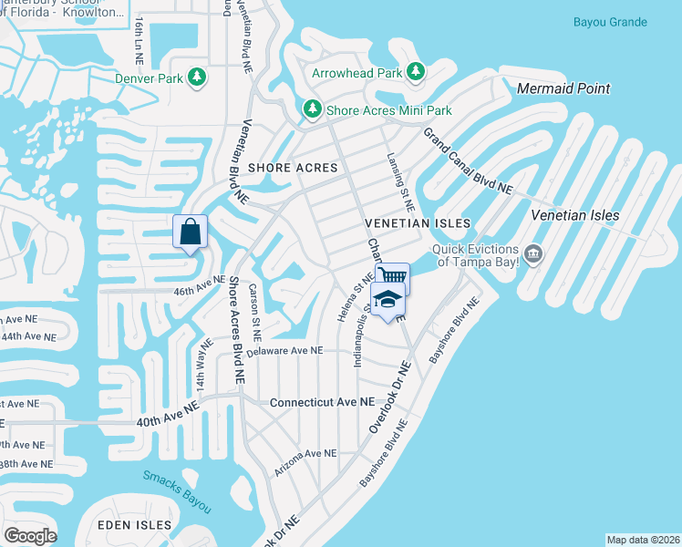 map of restaurants, bars, coffee shops, grocery stores, and more near 4619 Helena Street Northeast in St. Petersburg