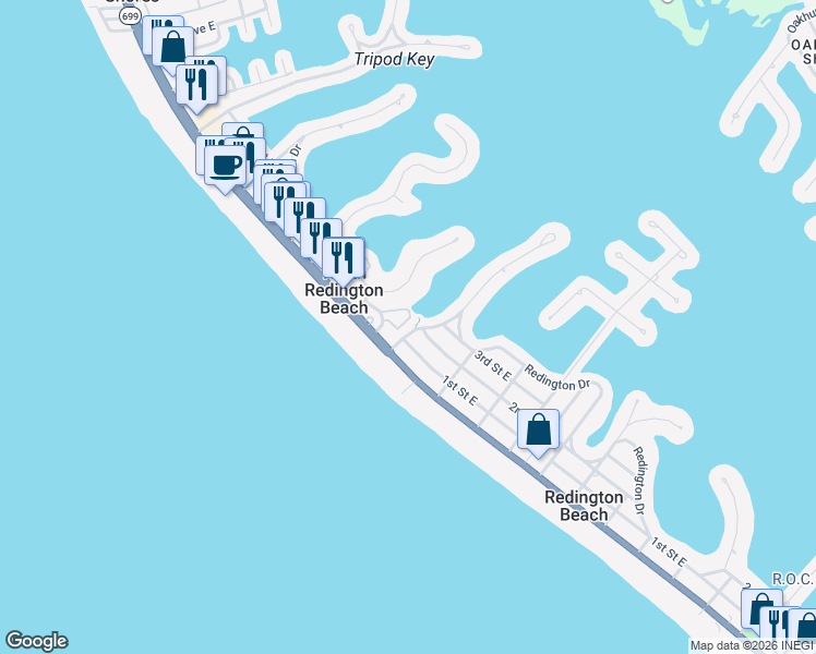 map of restaurants, bars, coffee shops, grocery stores, and more near 101 164th Avenue in Redington Beach