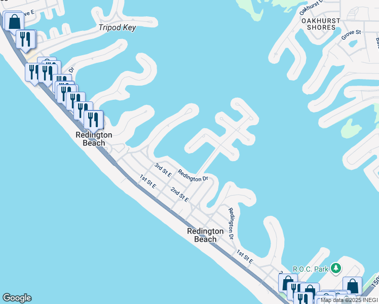 map of restaurants, bars, coffee shops, grocery stores, and more near 16132 4th Street East in Redington Beach