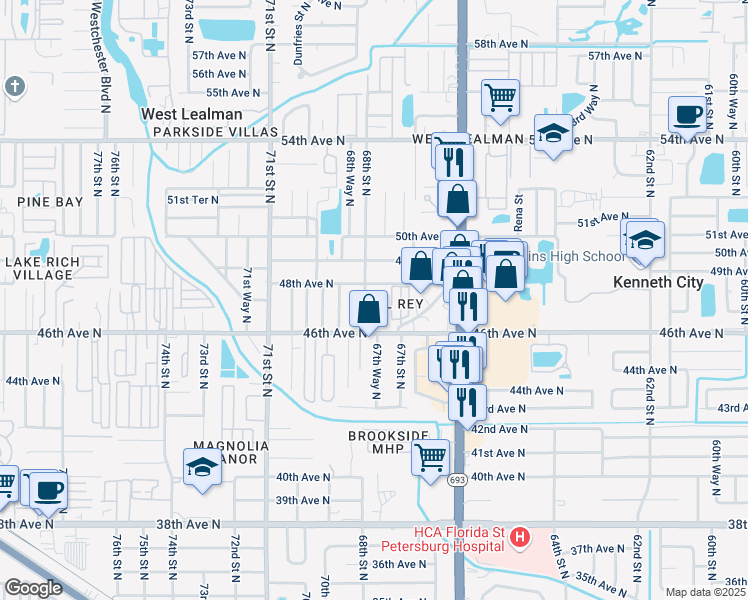 map of restaurants, bars, coffee shops, grocery stores, and more near 4650 68th Street North in St. Petersburg