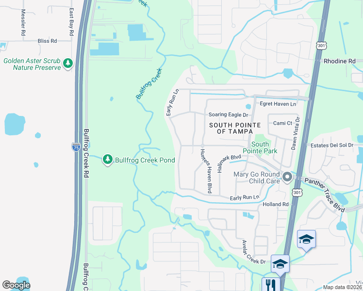 map of restaurants, bars, coffee shops, grocery stores, and more near 10400 Southern Pointe Boulevard in Riverview