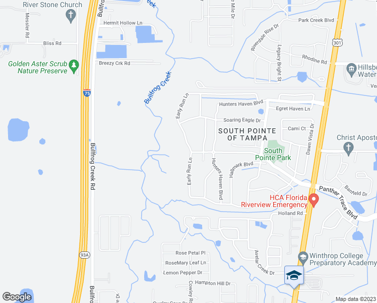 map of restaurants, bars, coffee shops, grocery stores, and more near 13002 Early Run Lane in Riverview