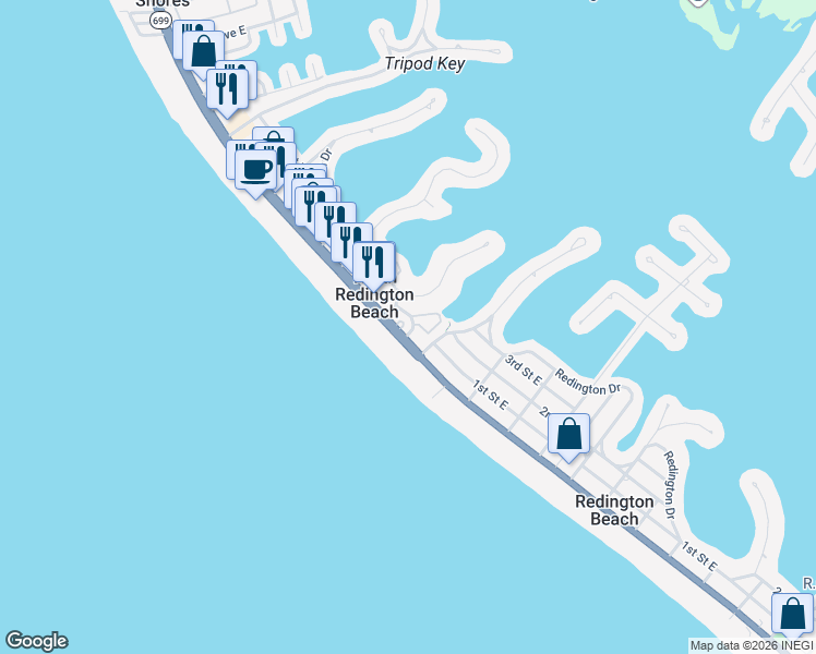 map of restaurants, bars, coffee shops, grocery stores, and more near 16611 Gulf Boulevard in North Redington Beach