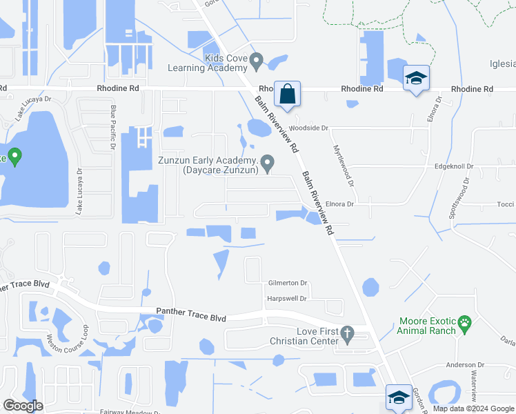 map of restaurants, bars, coffee shops, grocery stores, and more near 11825 Winterset Cove Drive in Riverview