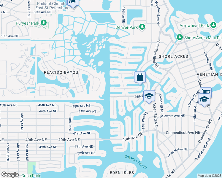 map of restaurants, bars, coffee shops, grocery stores, and more near 1301 46th Avenue Northeast in St. Petersburg