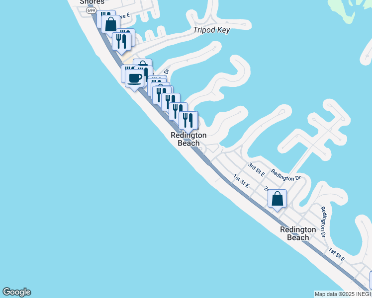 map of restaurants, bars, coffee shops, grocery stores, and more near 16500 Gulf Boulevard in North Redington Beach