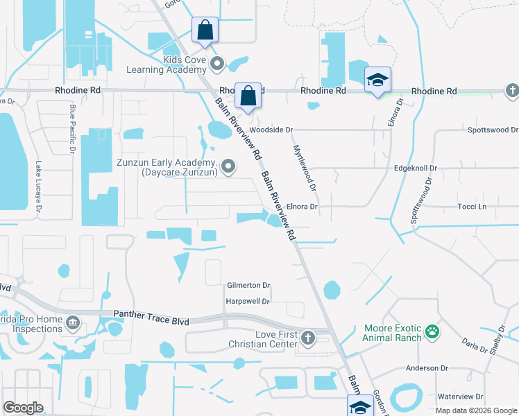 map of restaurants, bars, coffee shops, grocery stores, and more near 11927 Winterset Cove Drive in Riverview