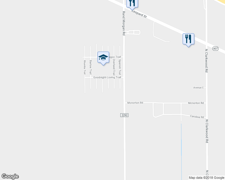 map of restaurants, bars, coffee shops, grocery stores, and more near 1705 Roverland Trail in Corpus Christi