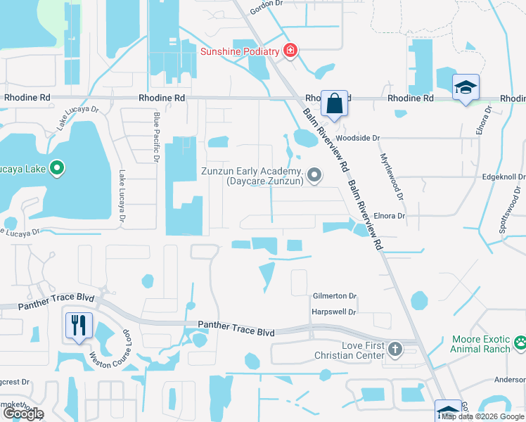 map of restaurants, bars, coffee shops, grocery stores, and more near 11762 Winterset Cove Drive in Riverview