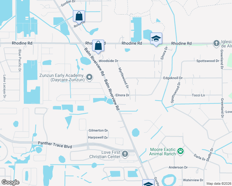 map of restaurants, bars, coffee shops, grocery stores, and more near 12418 Balm Riverview Road in Riverview