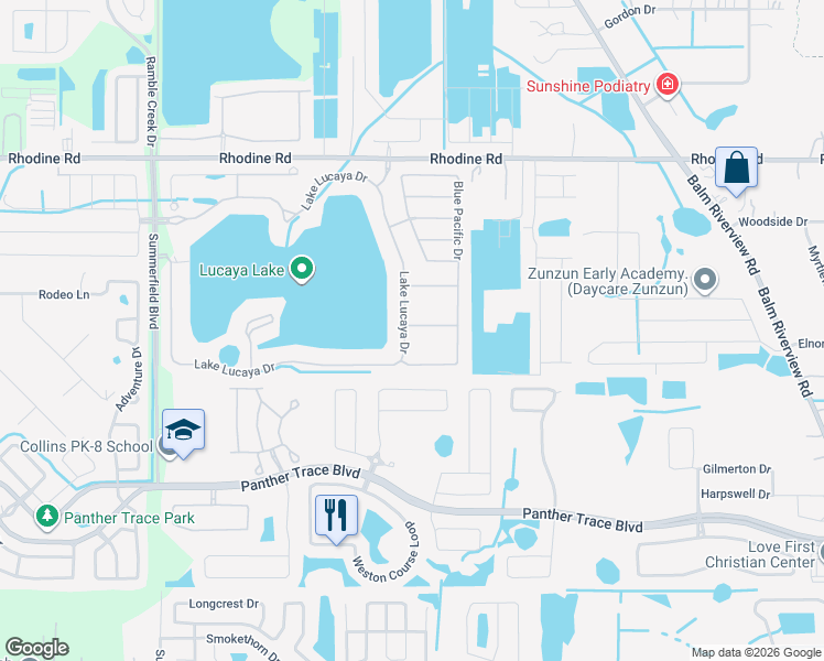 map of restaurants, bars, coffee shops, grocery stores, and more near 11606 MIss Chloe Court in Riverview