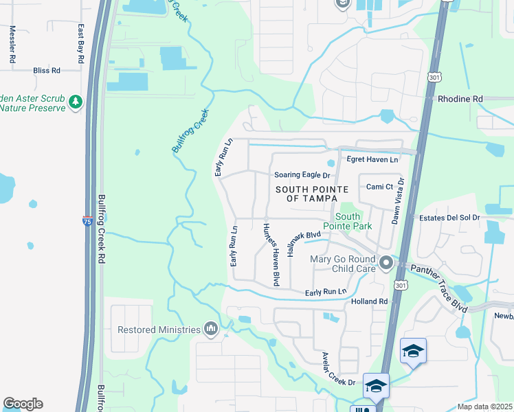 map of restaurants, bars, coffee shops, grocery stores, and more near 12319 Hawkeye Point Place in Riverview