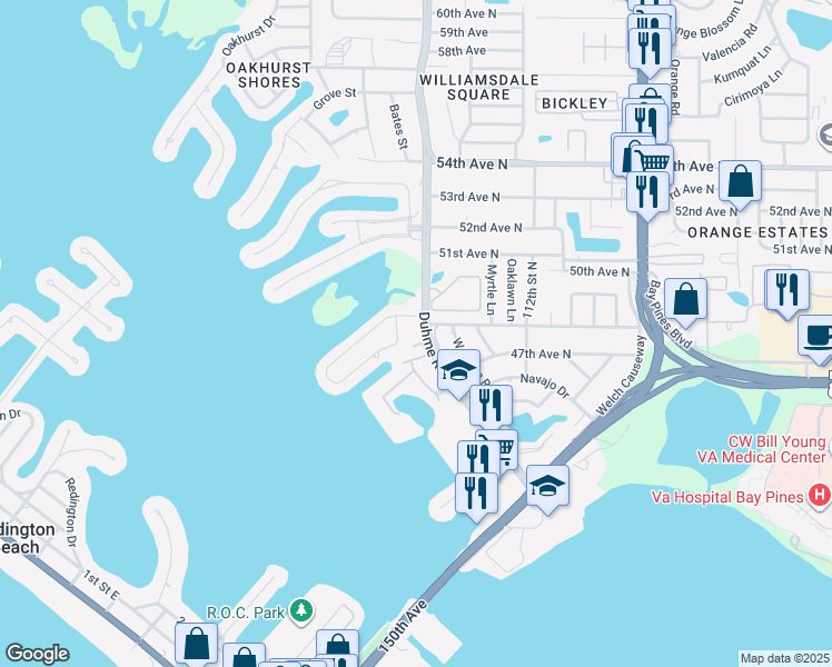 map of restaurants, bars, coffee shops, grocery stores, and more near 11280 Kapok Grand Circle in St. Petersburg