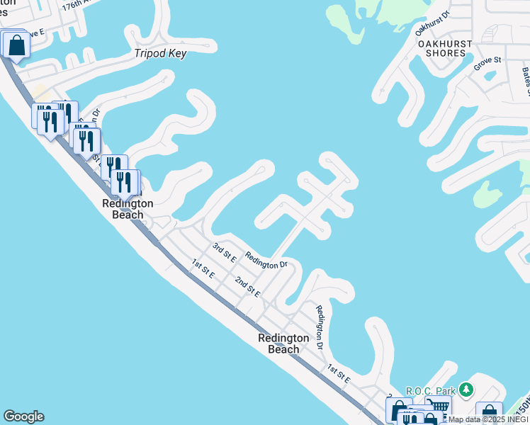 map of restaurants, bars, coffee shops, grocery stores, and more near 16131 4th Street East in Redington Beach
