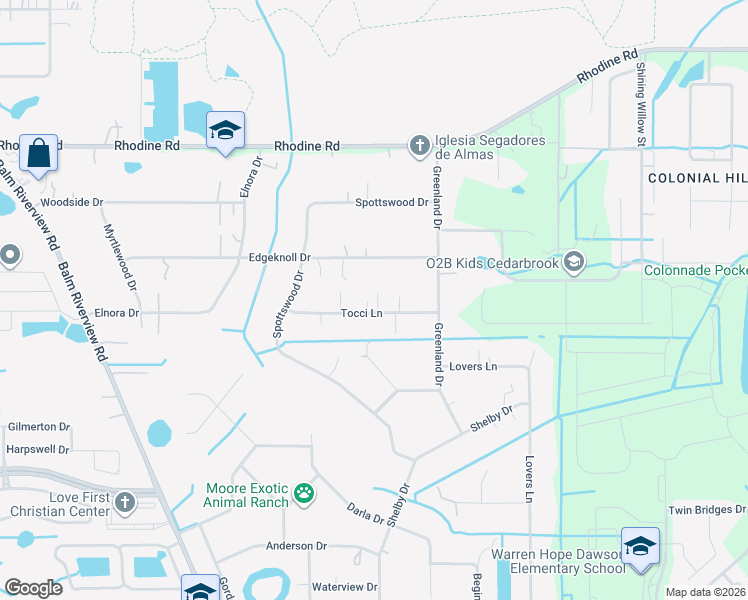 map of restaurants, bars, coffee shops, grocery stores, and more near 12502 Tocci Lane in Riverview