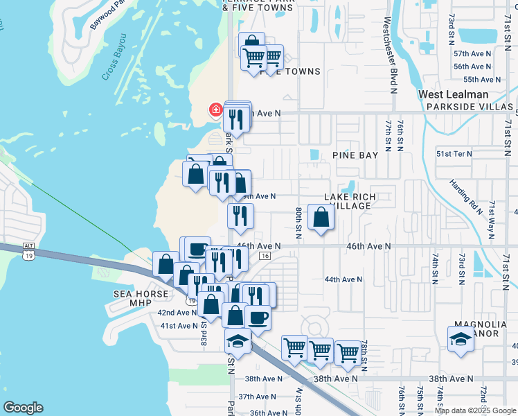 map of restaurants, bars, coffee shops, grocery stores, and more near 8176 49th Avenue North in St. Petersburg