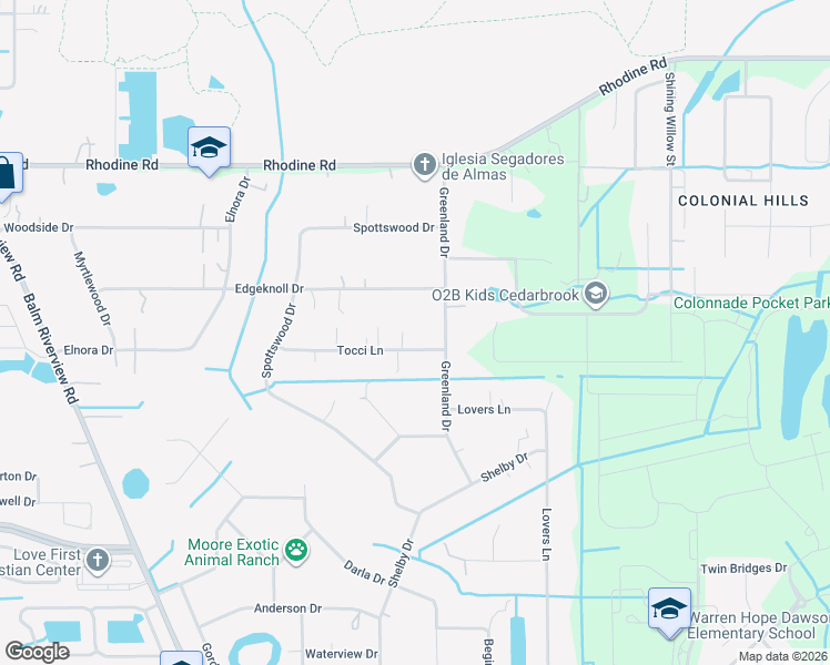 map of restaurants, bars, coffee shops, grocery stores, and more near 12510 Tocci Lane in Riverview