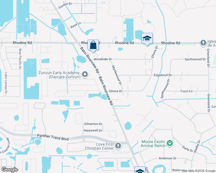 map of restaurants, bars, coffee shops, grocery stores, and more near 12418 Balm Riverview Road in Riverview