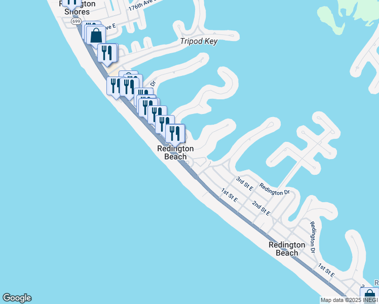map of restaurants, bars, coffee shops, grocery stores, and more near 16617 Gulf Boulevard in North Redington Beach