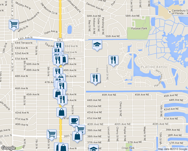 map of restaurants, bars, coffee shops, grocery stores, and more near 4705 1st Street Northeast in St. Petersburg