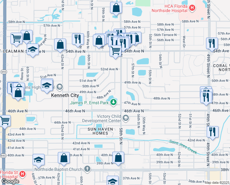 map of restaurants, bars, coffee shops, grocery stores, and more near 4753 58th Way North in Kenneth City