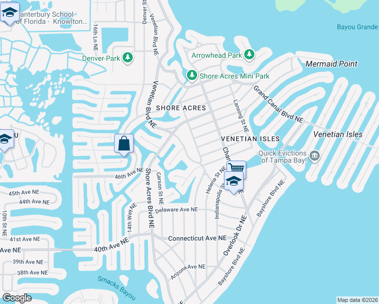 map of restaurants, bars, coffee shops, grocery stores, and more near 4853 Huntington Street Northeast in St. Petersburg