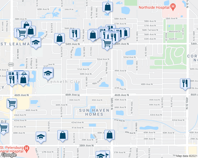 map of restaurants, bars, coffee shops, grocery stores, and more near 5893 48th Avenue North in Kenneth City