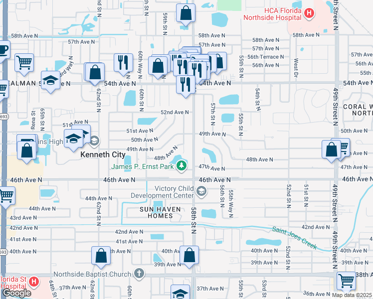 map of restaurants, bars, coffee shops, grocery stores, and more near 4753 58th Way North in Kenneth City