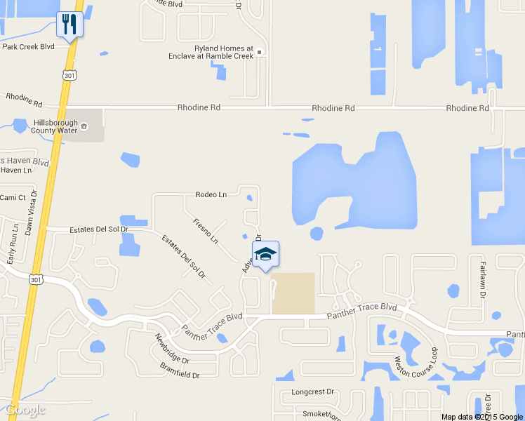 map of restaurants, bars, coffee shops, grocery stores, and more near 11144 Rodeo Lane in Riverview