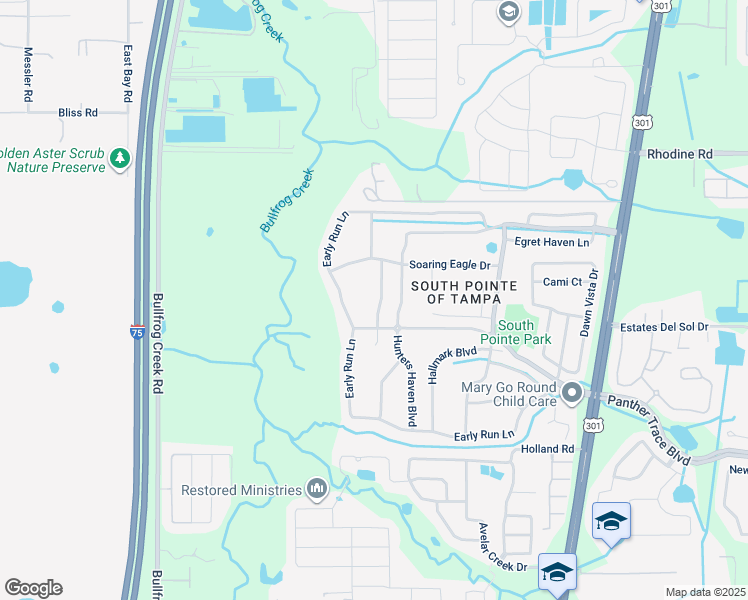 map of restaurants, bars, coffee shops, grocery stores, and more near 12319 Hawkeye Point Place in Riverview