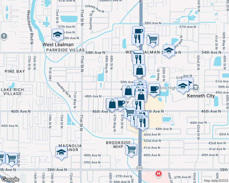 map of restaurants, bars, coffee shops, grocery stores, and more near 4875 68th Street North in St. Petersburg