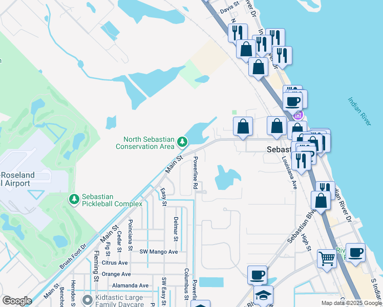 map of restaurants, bars, coffee shops, grocery stores, and more near in Sebastian