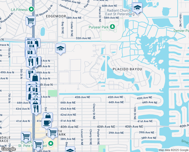 map of restaurants, bars, coffee shops, grocery stores, and more near 4840 Napoli Court Northeast in St. Petersburg